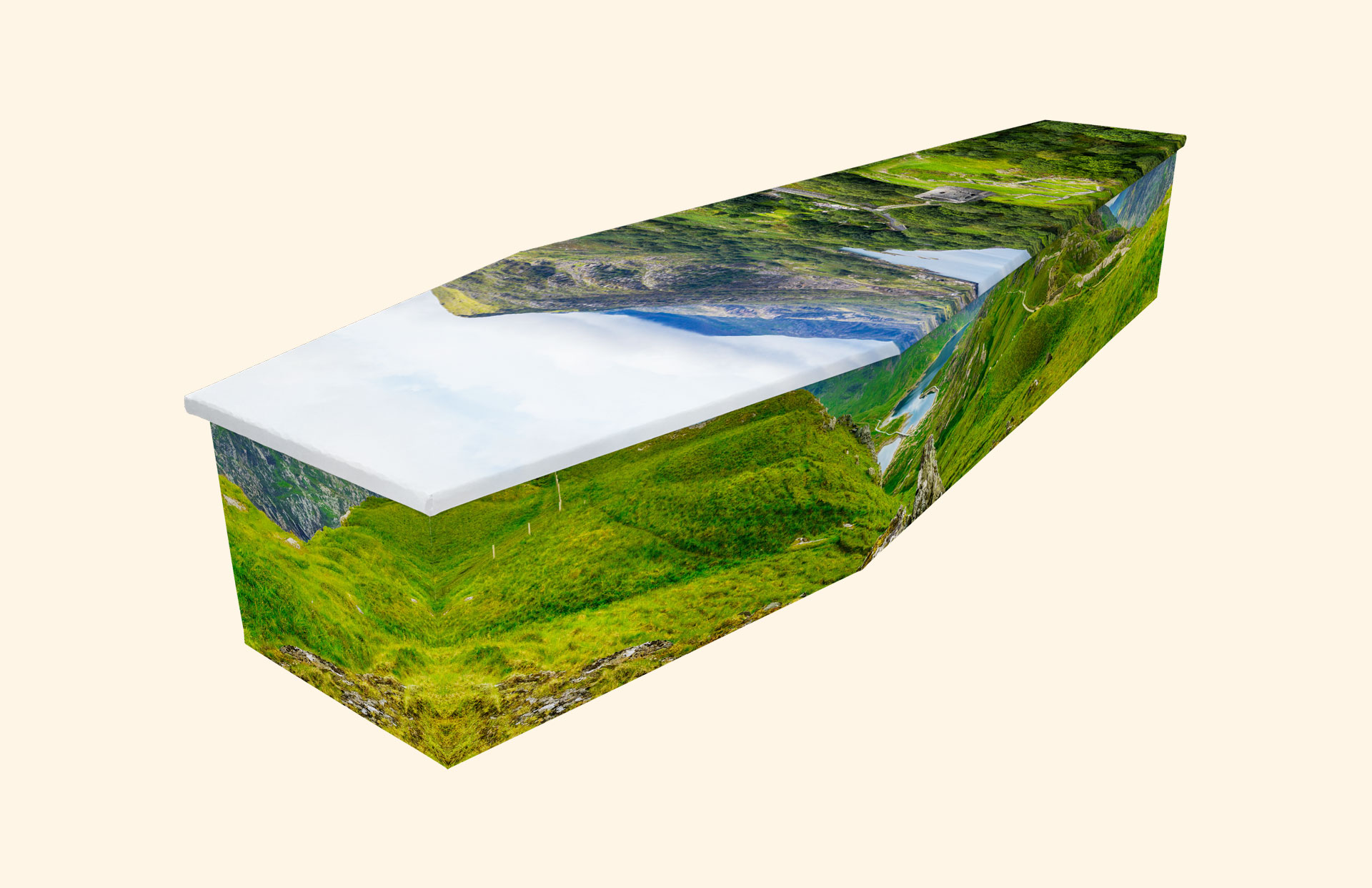 Eryri design on a cardboard coffin