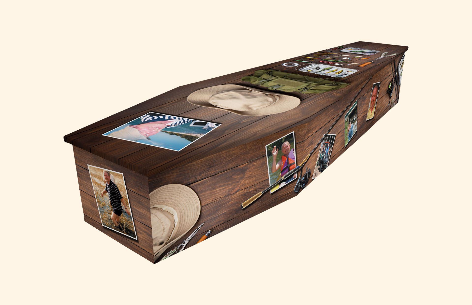 My Time design over a cardboard coffin