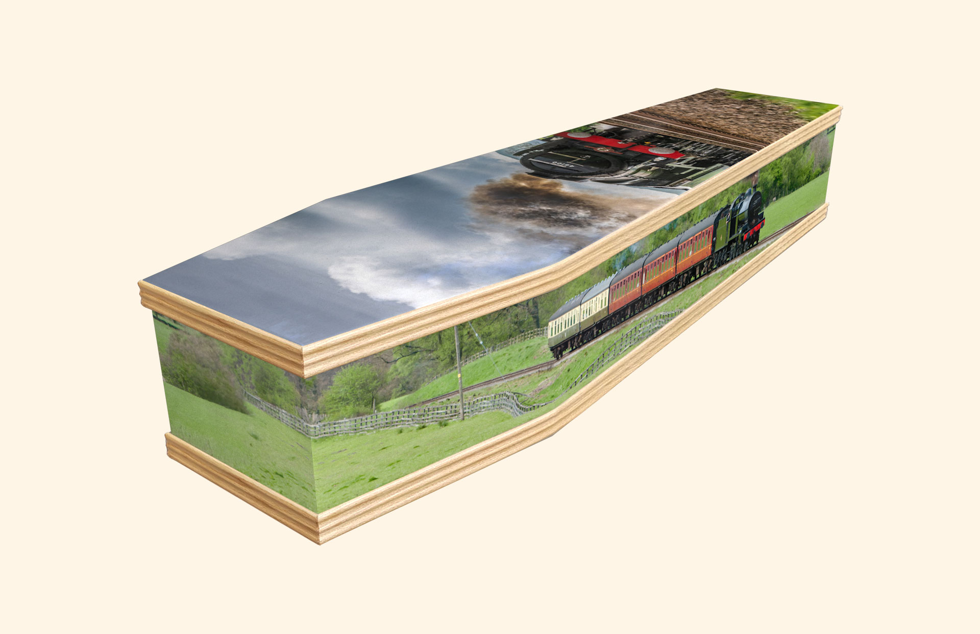 Next Stop design on a classic coffin