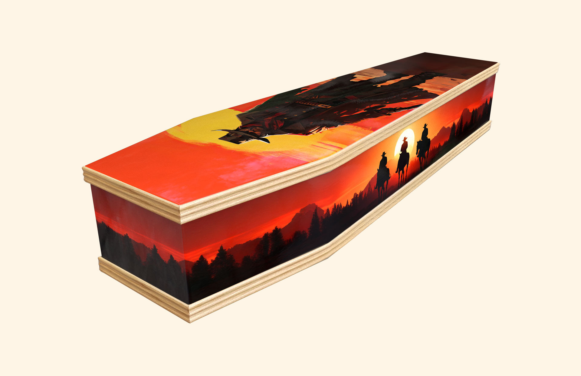 The Gunfighter design on a classic coffin