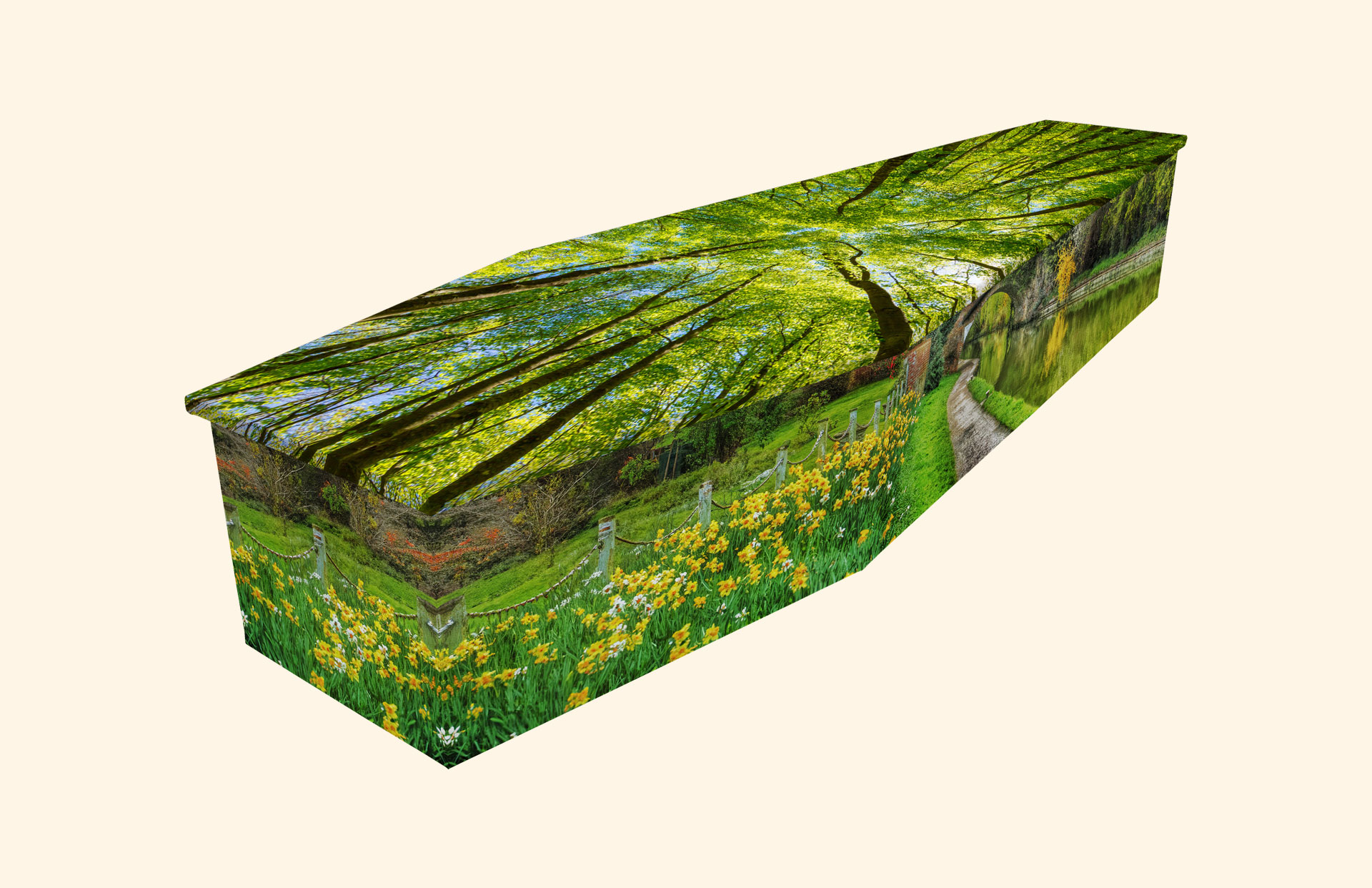 The Stroll design on a cardboard coffin