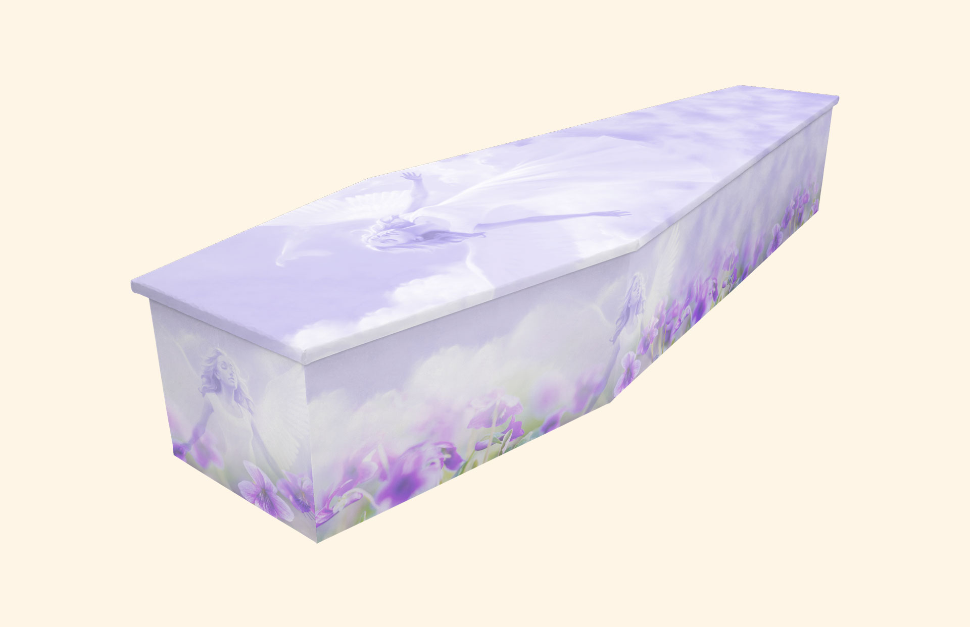 Serene design on a cardboard coffin