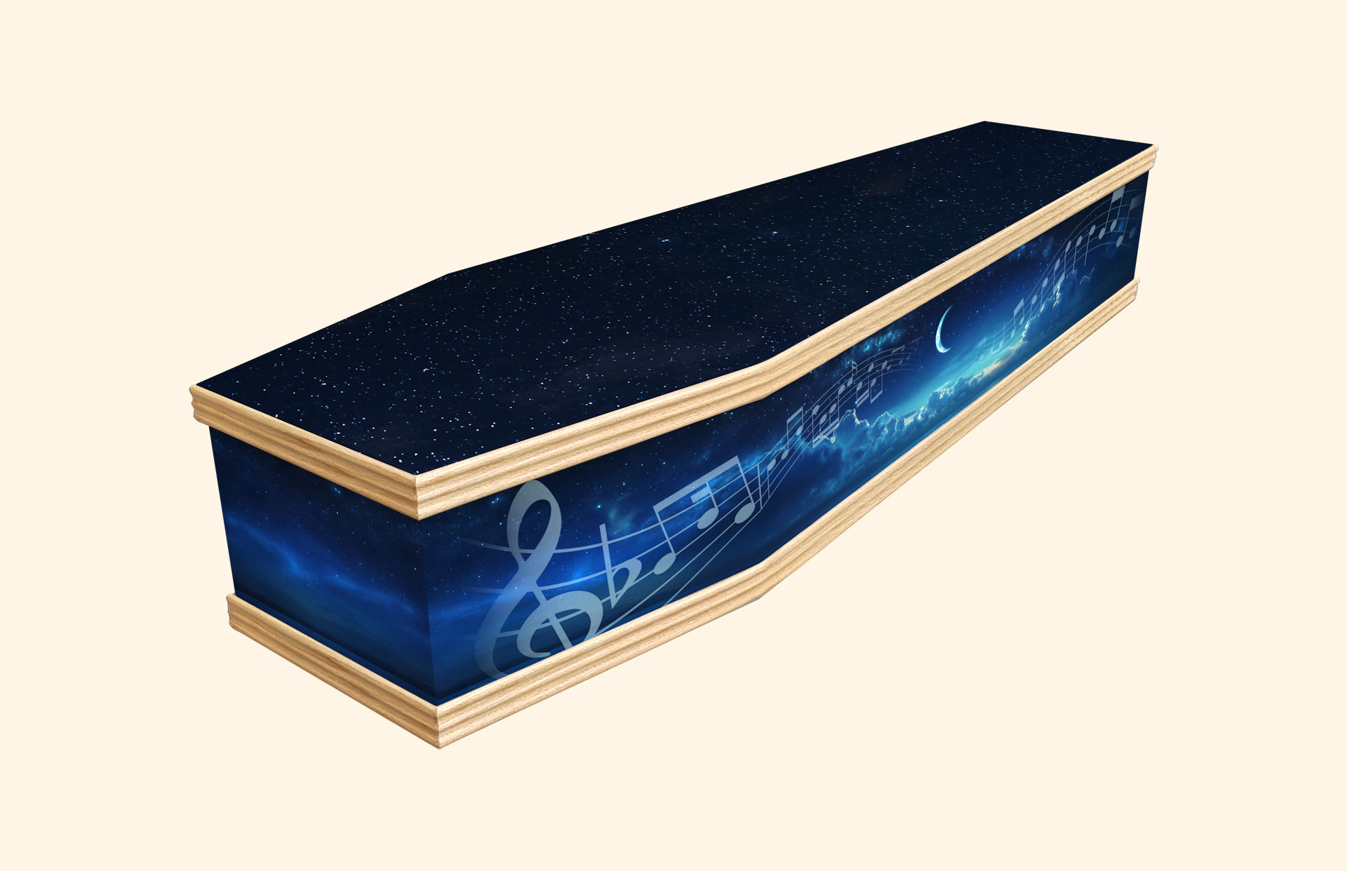 Moonlight Music design on a classic coffin