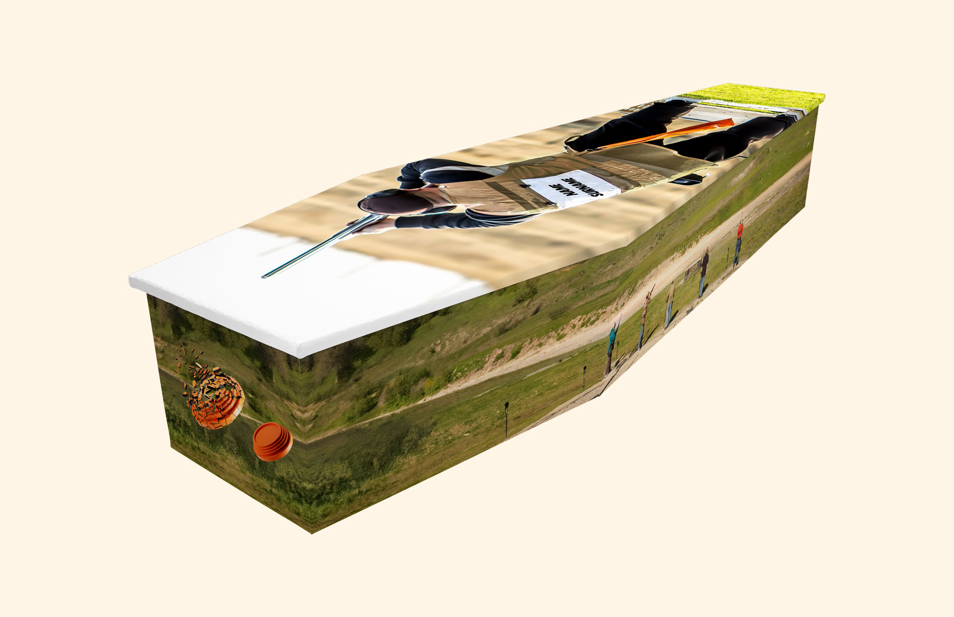 Good Shot design on a cardboard coffin