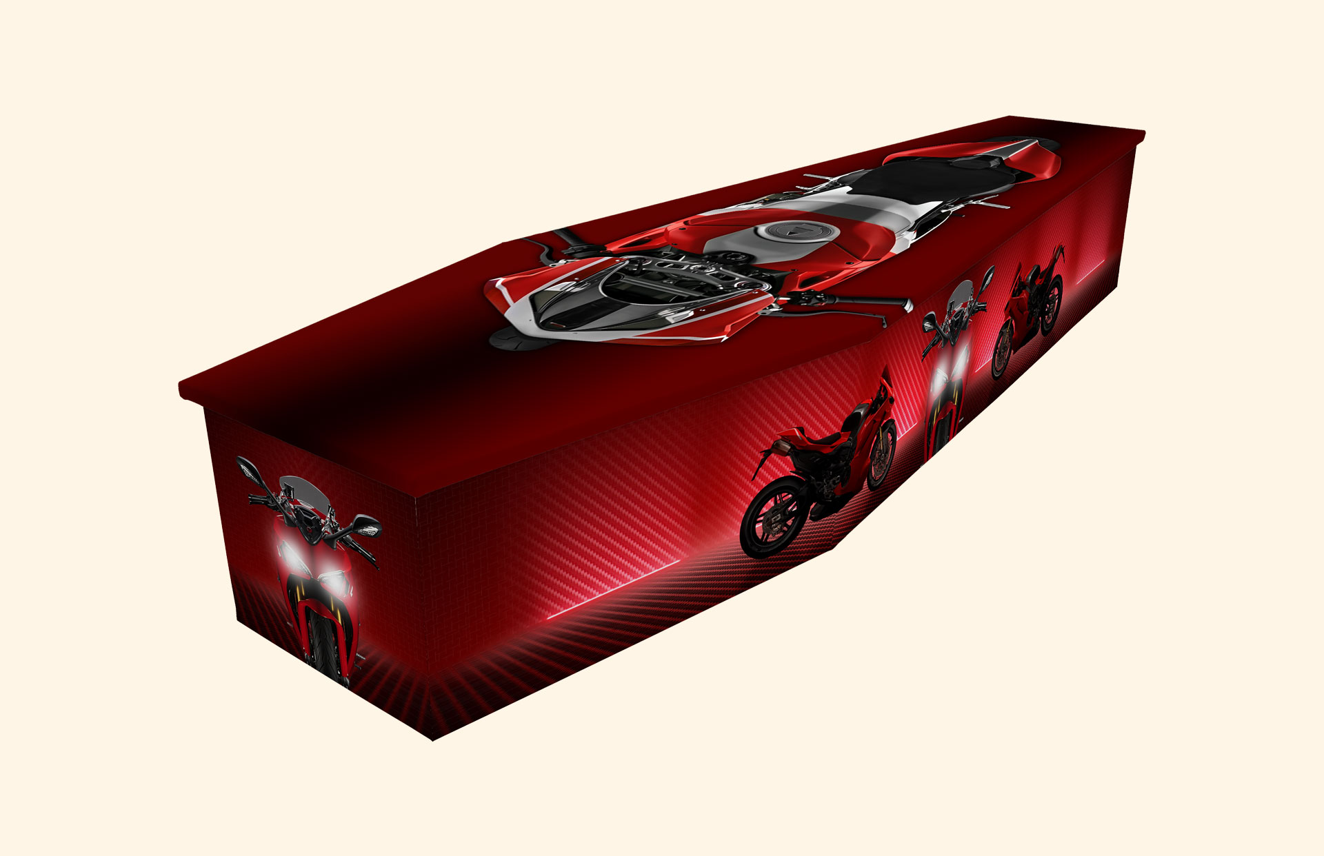 Ride Out Ready design on a cardboard coffin