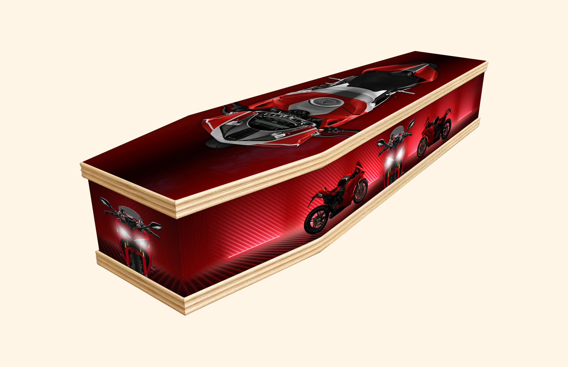Ride Out Ready design on a classic coffin