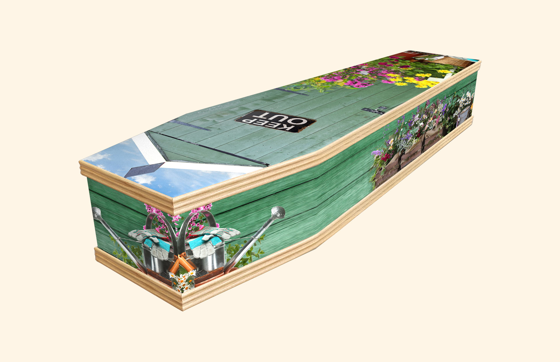 Out of Bounds design on a classic coffin