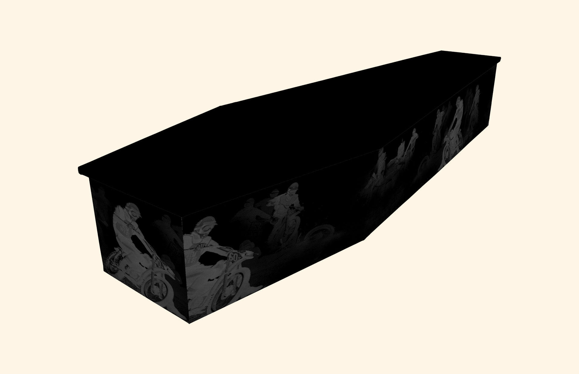 Ghostbikes design on a cardboard coffin