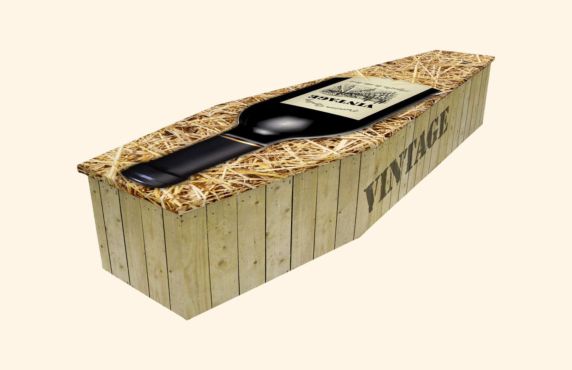 Bottle of Wine design on a cardboard coffin