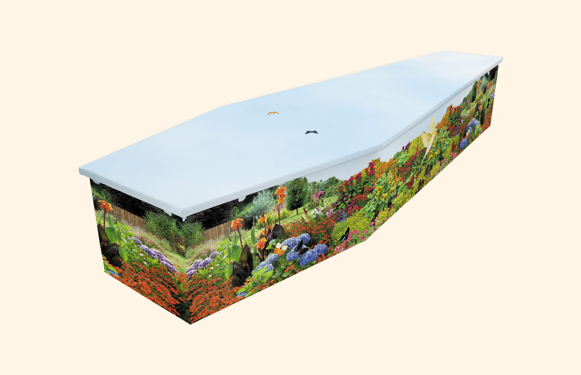 Cottage Garden design on a cardboard coffin