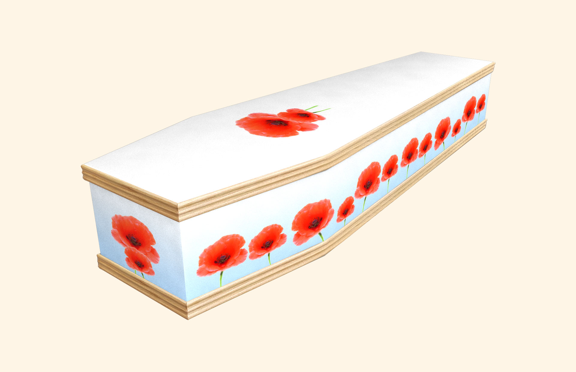 Poppies on Light Blue design on a classic coffin