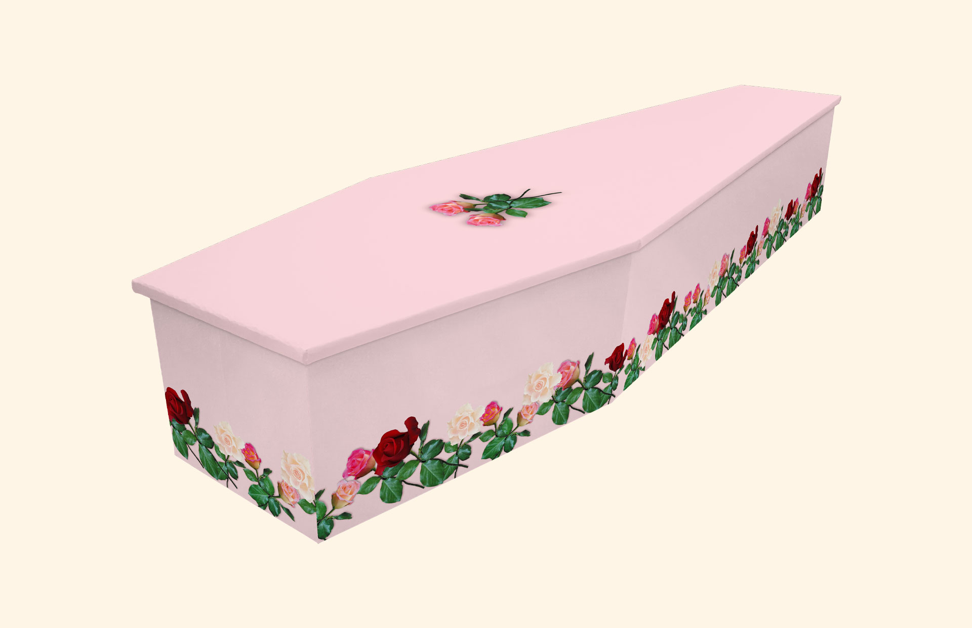Roses on Pink design on a cardboard coffin