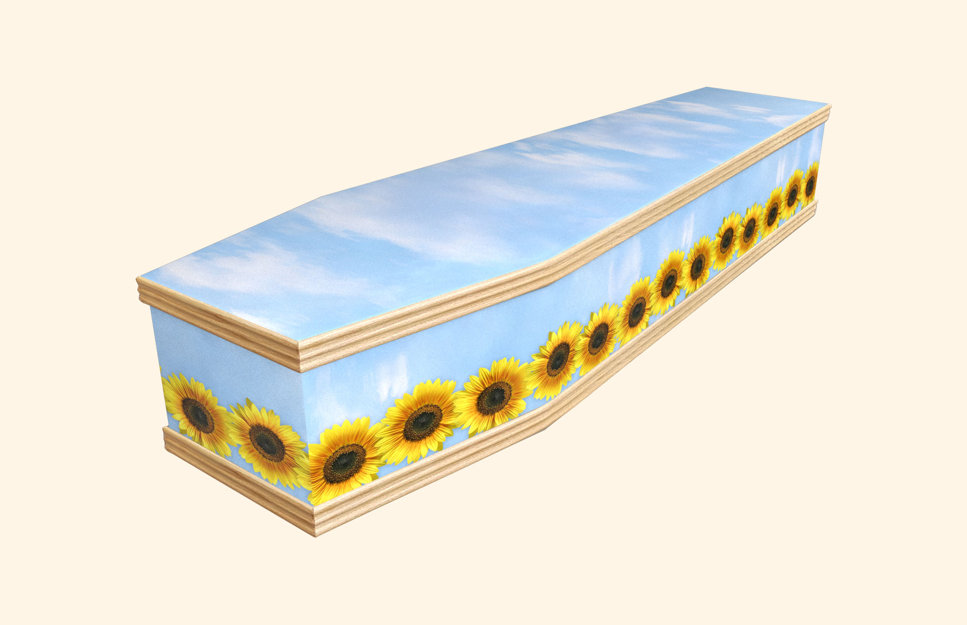 Sunflower Sky design on a classic coffin
