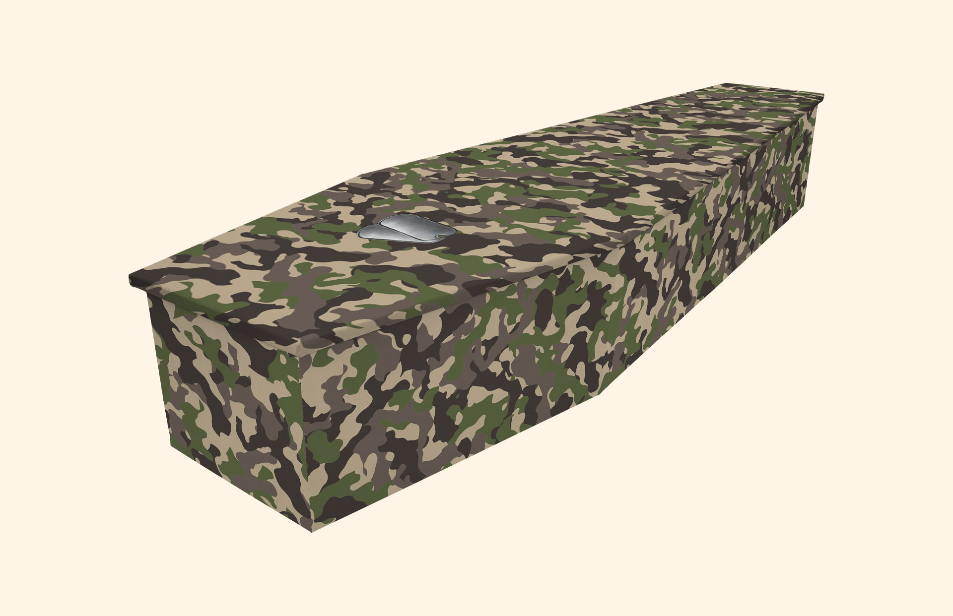 Camo design on a cardboard coffin