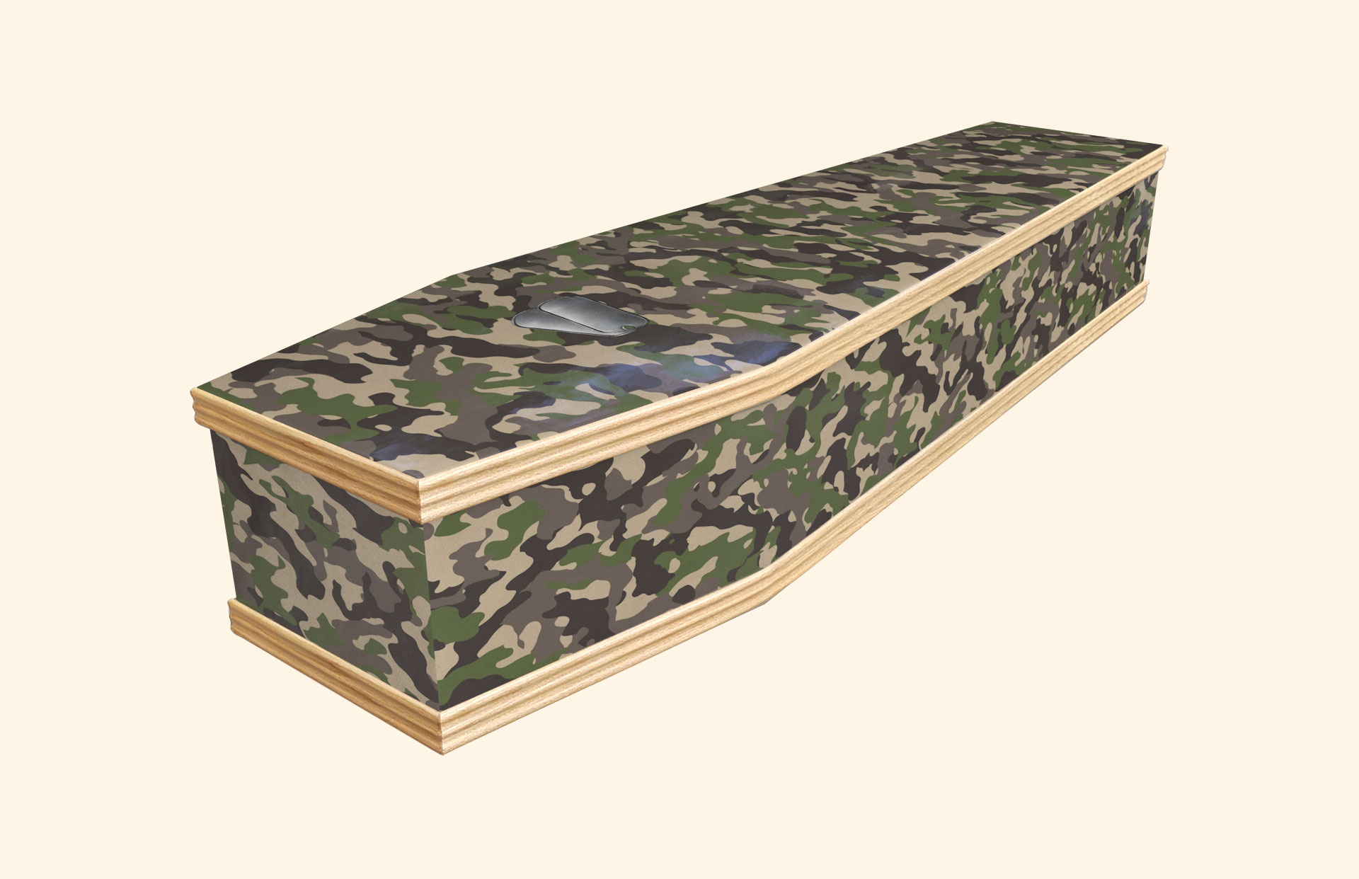 Camo design on a classic coffin