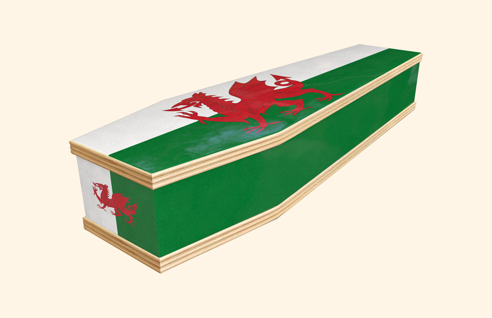 Welsh Flag design on a classic coffin