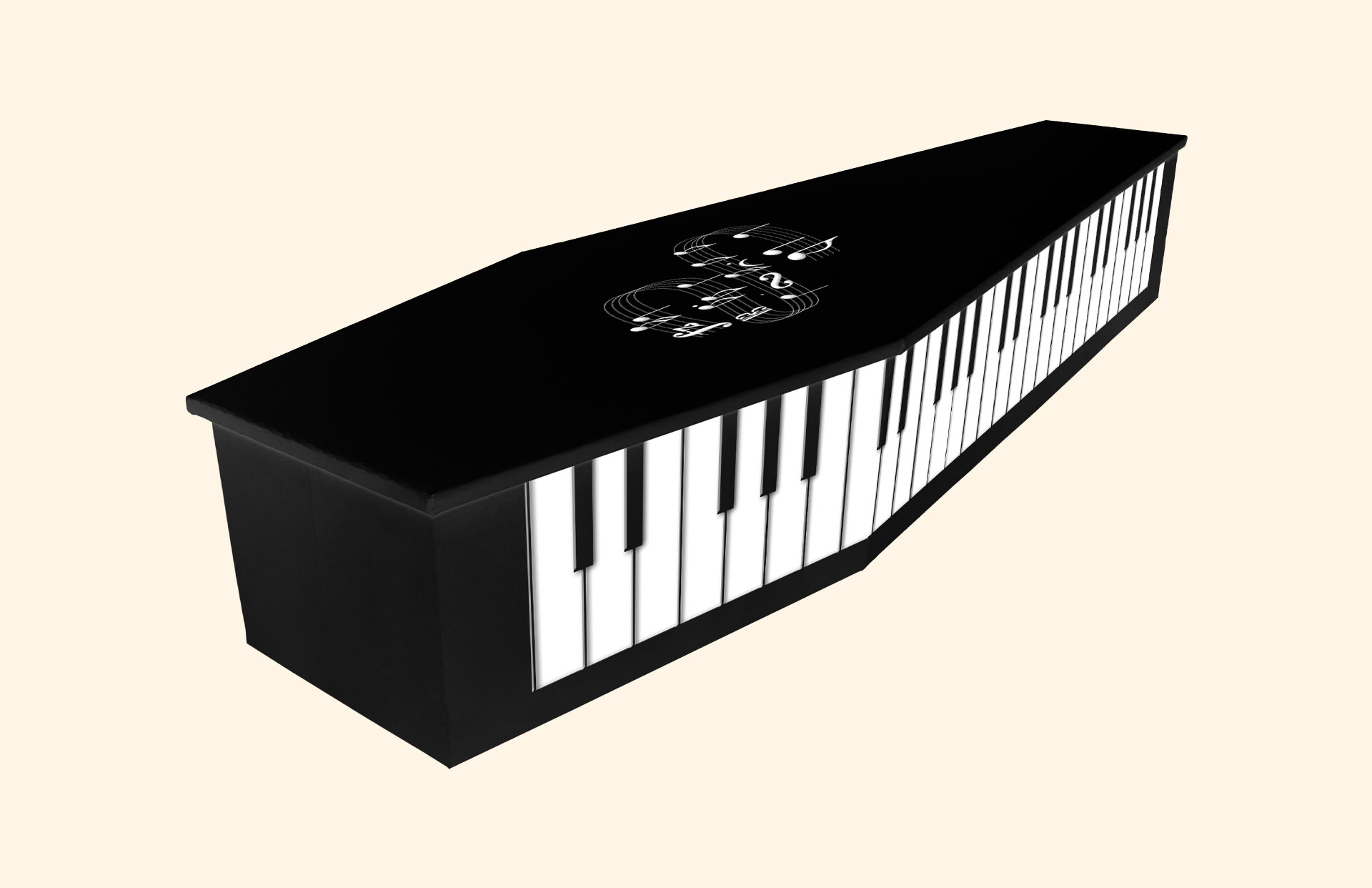 Musical Black design on a cardboard coffin