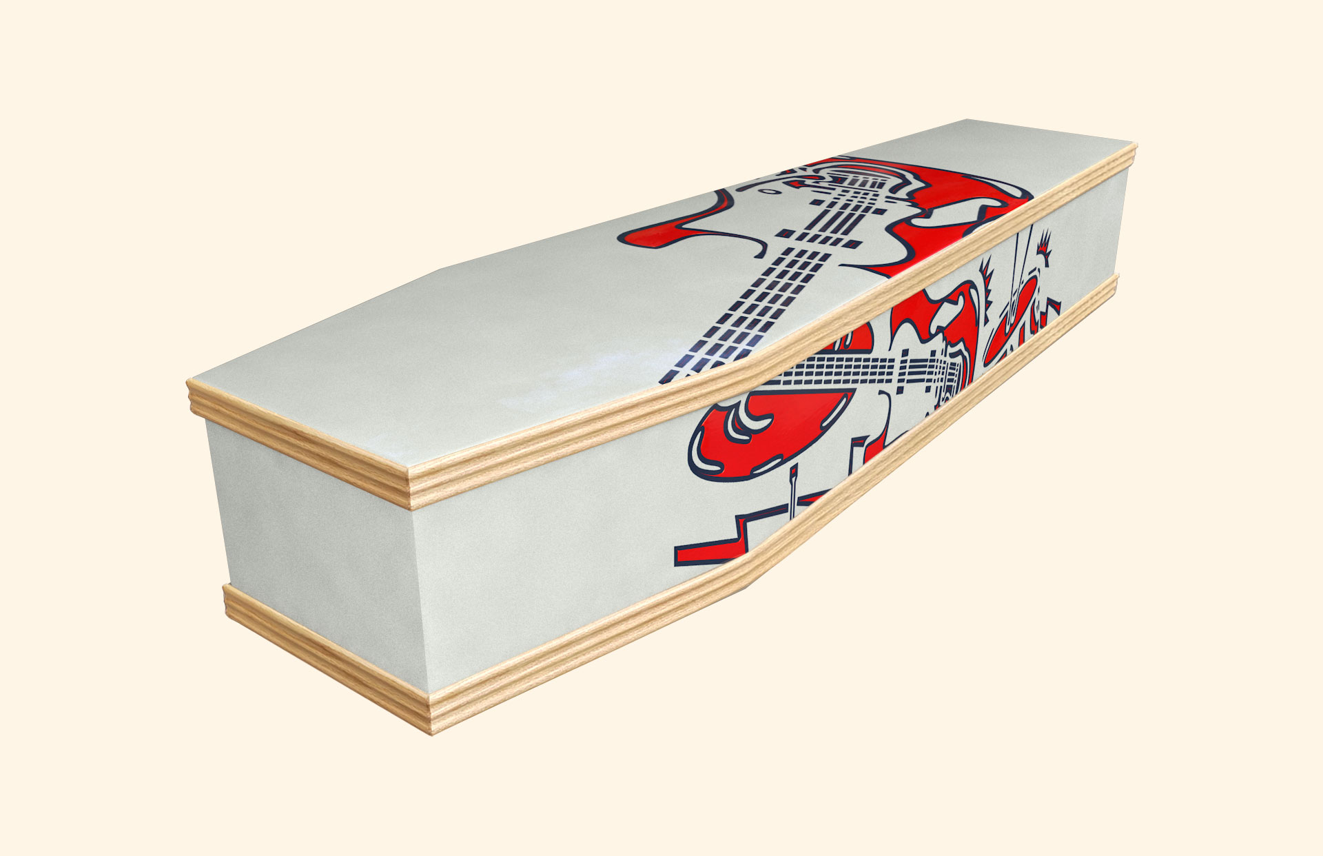 Rock n Roll Red design on a classic coffin