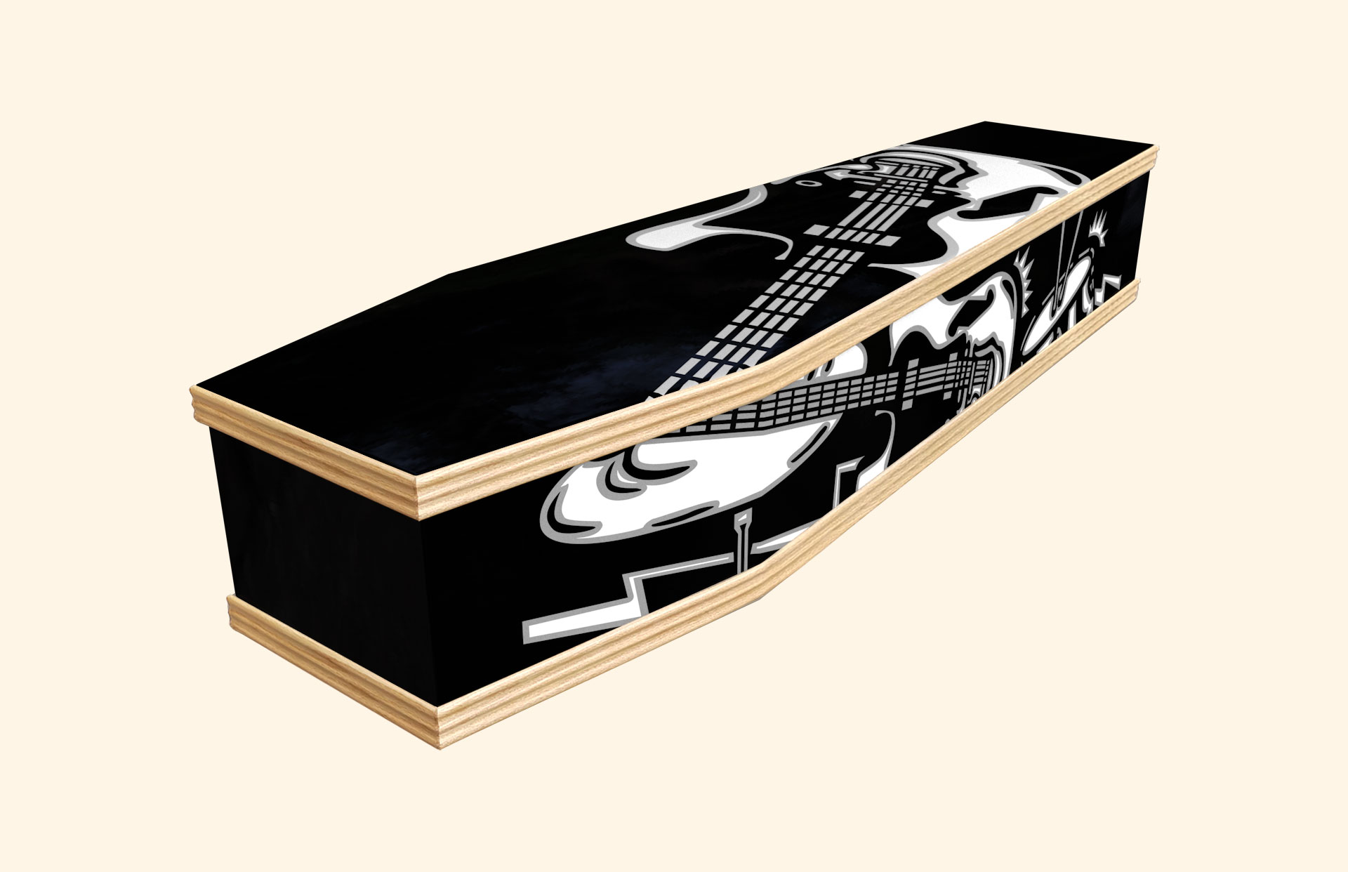 Rock N Roll White on Black design on a classic coffin