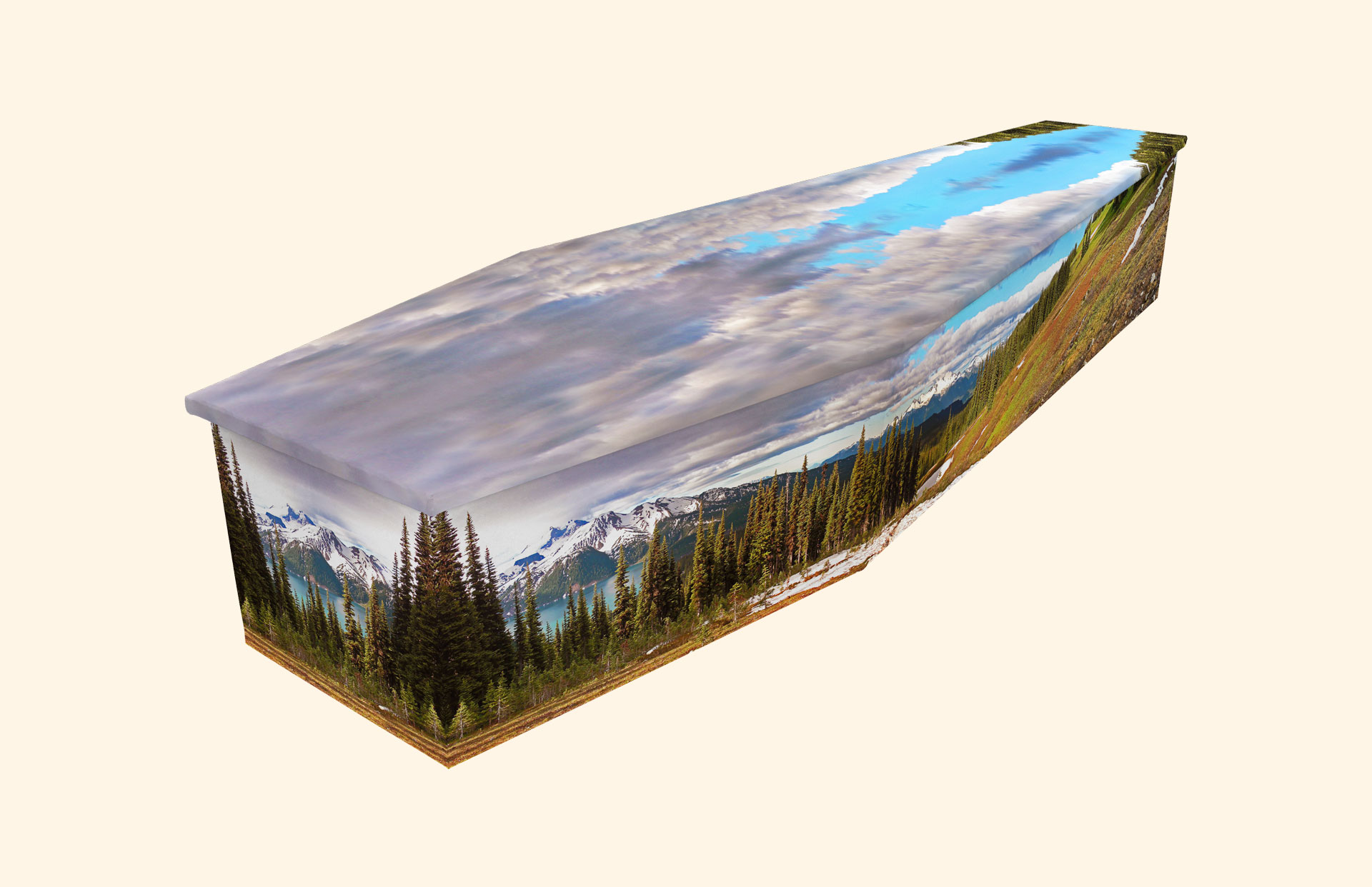 Highlands design on a cardboard coffin