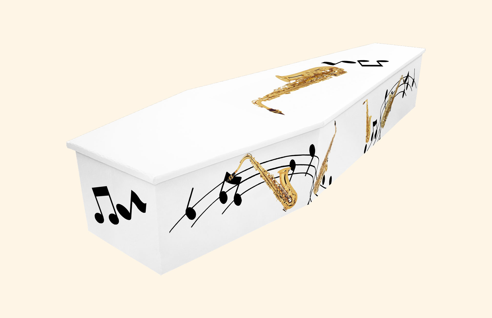 Saxophone Melody design on a cardboard coffin