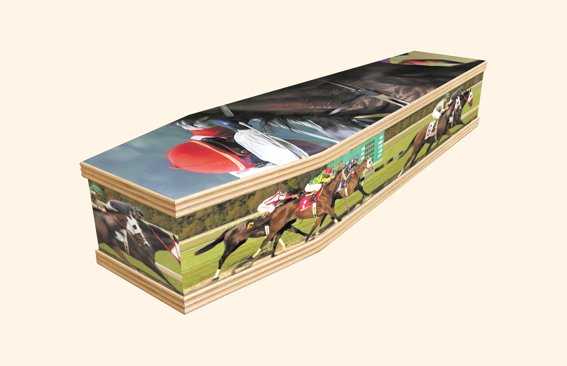 Horse Racing design on a classic coffin