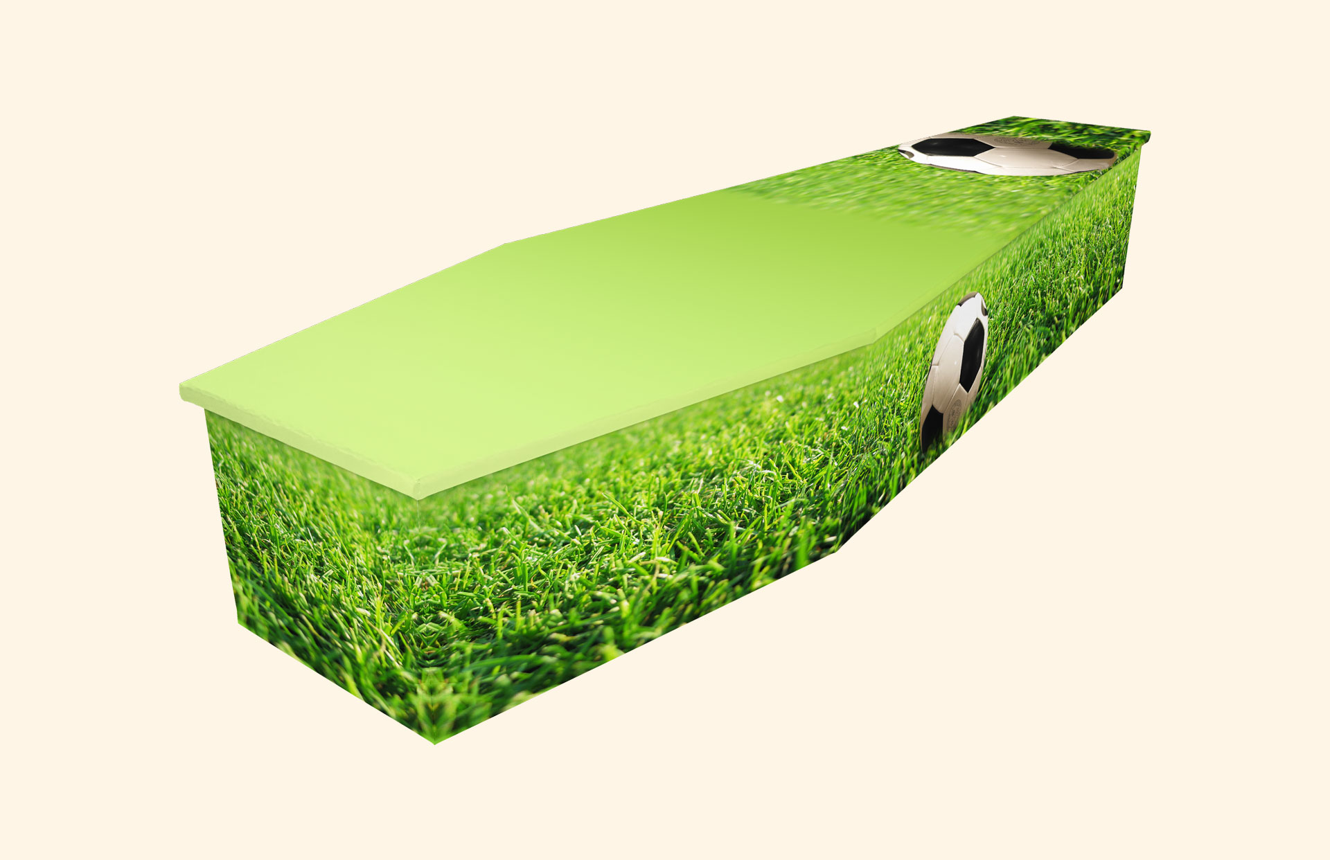 Football and Grass design on a cardboard coffin
