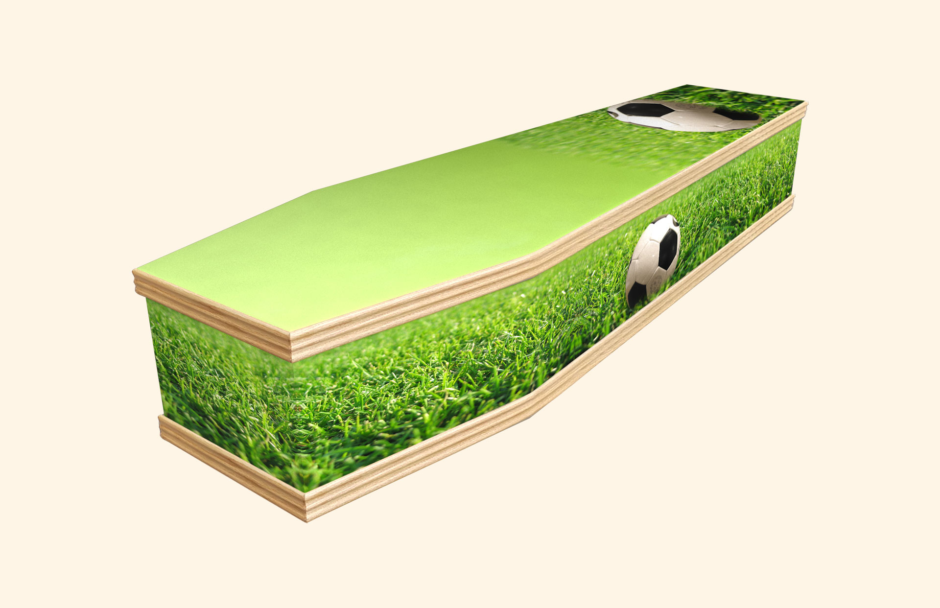 Football and Grass design on a classic coffin
