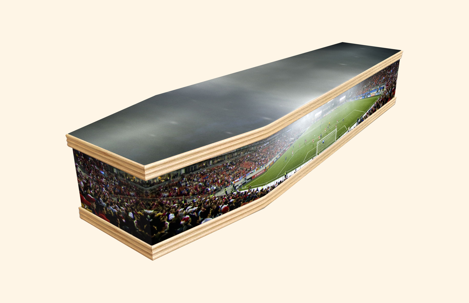 Football Stadium design on a classic coffin