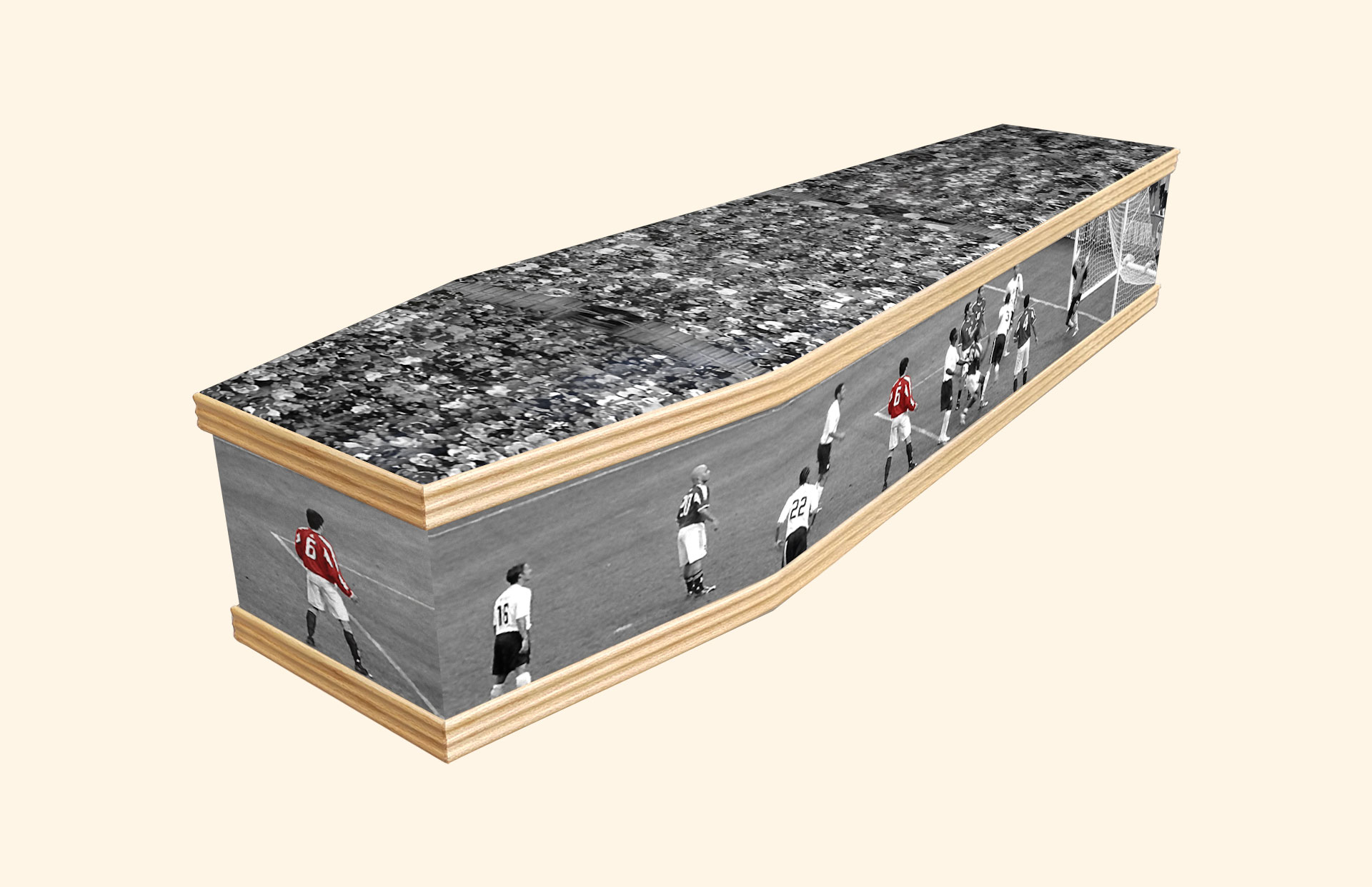 Football design on a classic coffin