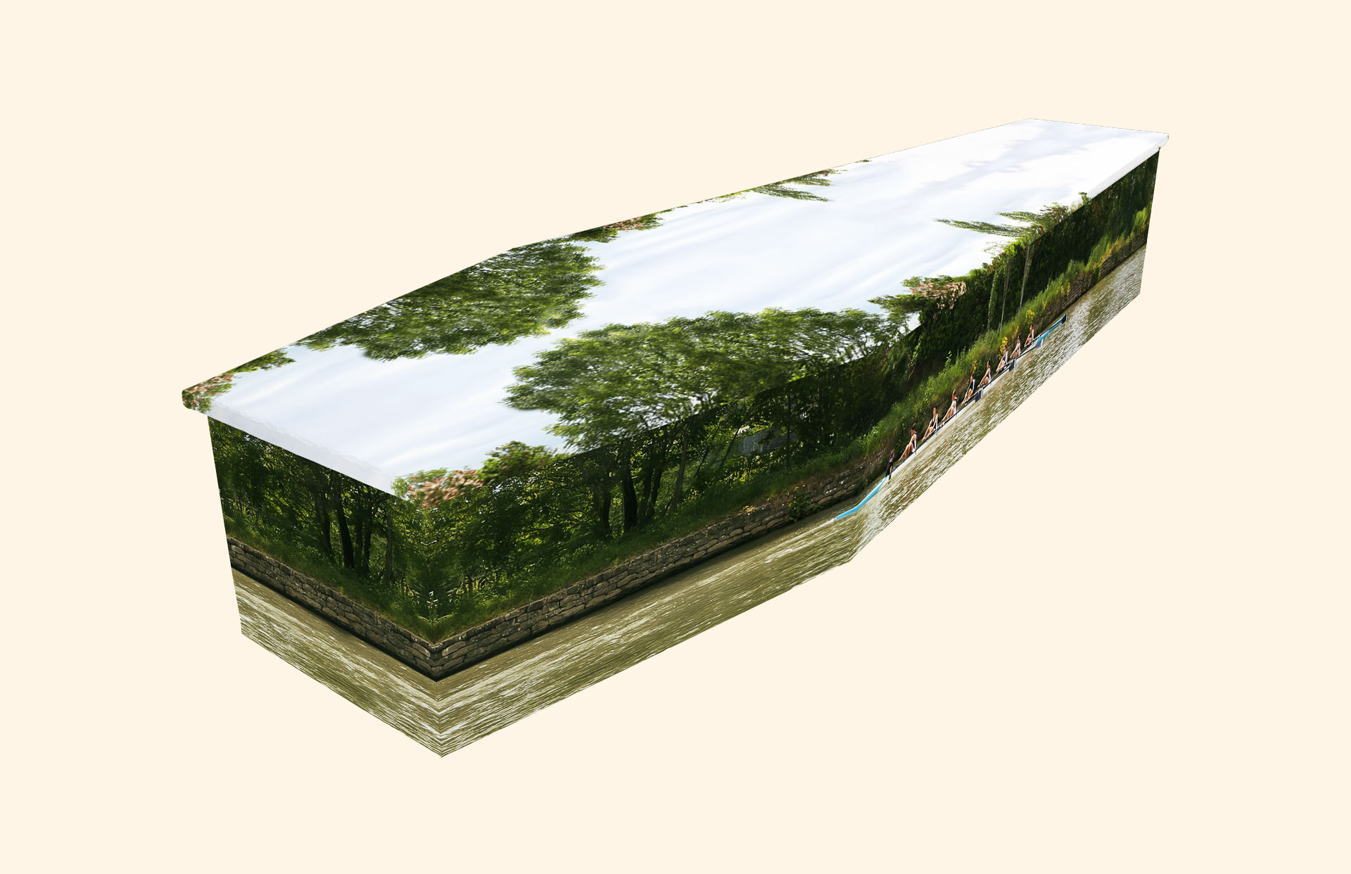 Rowing design on a cardboard coffin