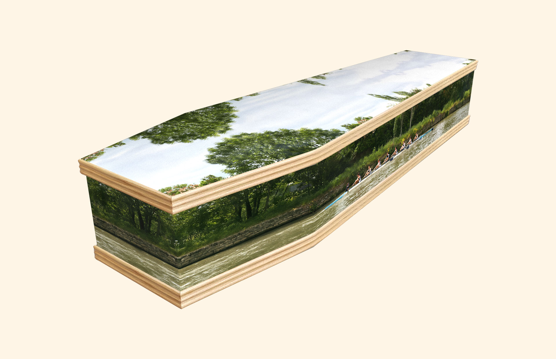 Rowing design on a classic coffin