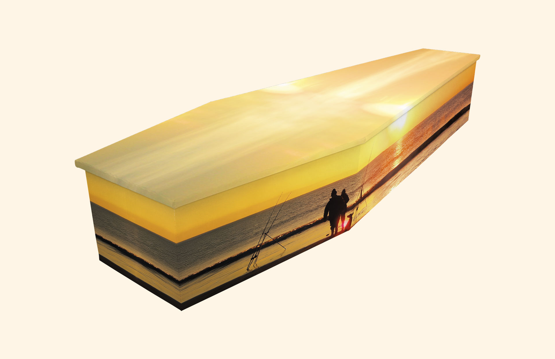 Sea Fishing design on a cardboard coffin