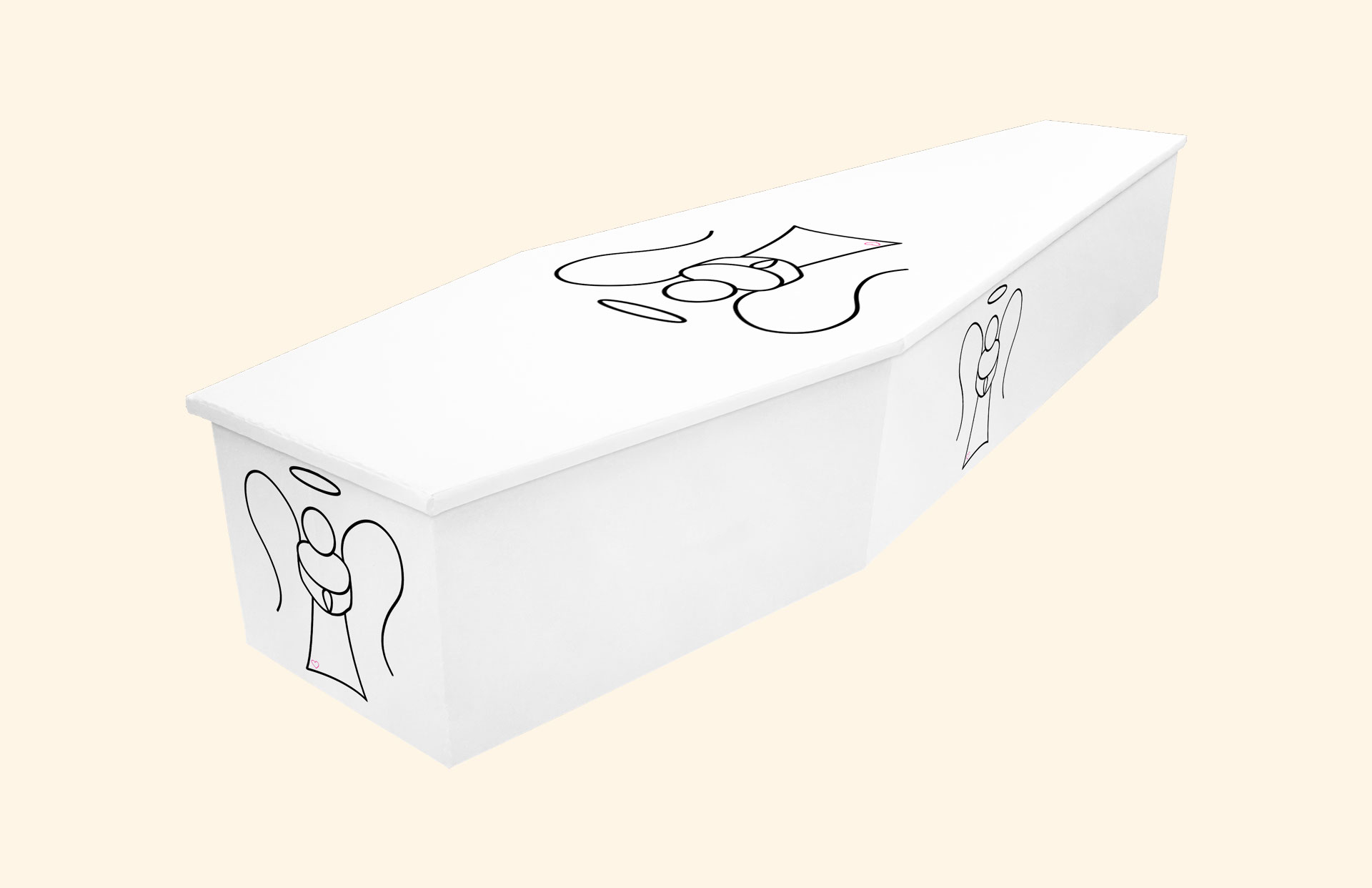 Jay's Angel design on a cardboard coffin