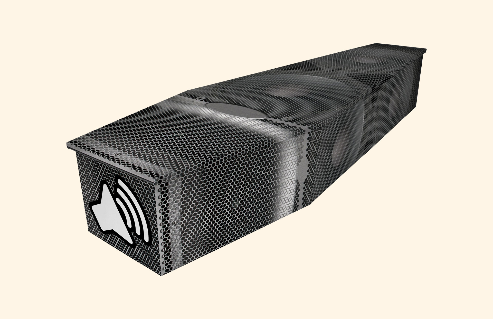 Speaker design on a cardboard coffin