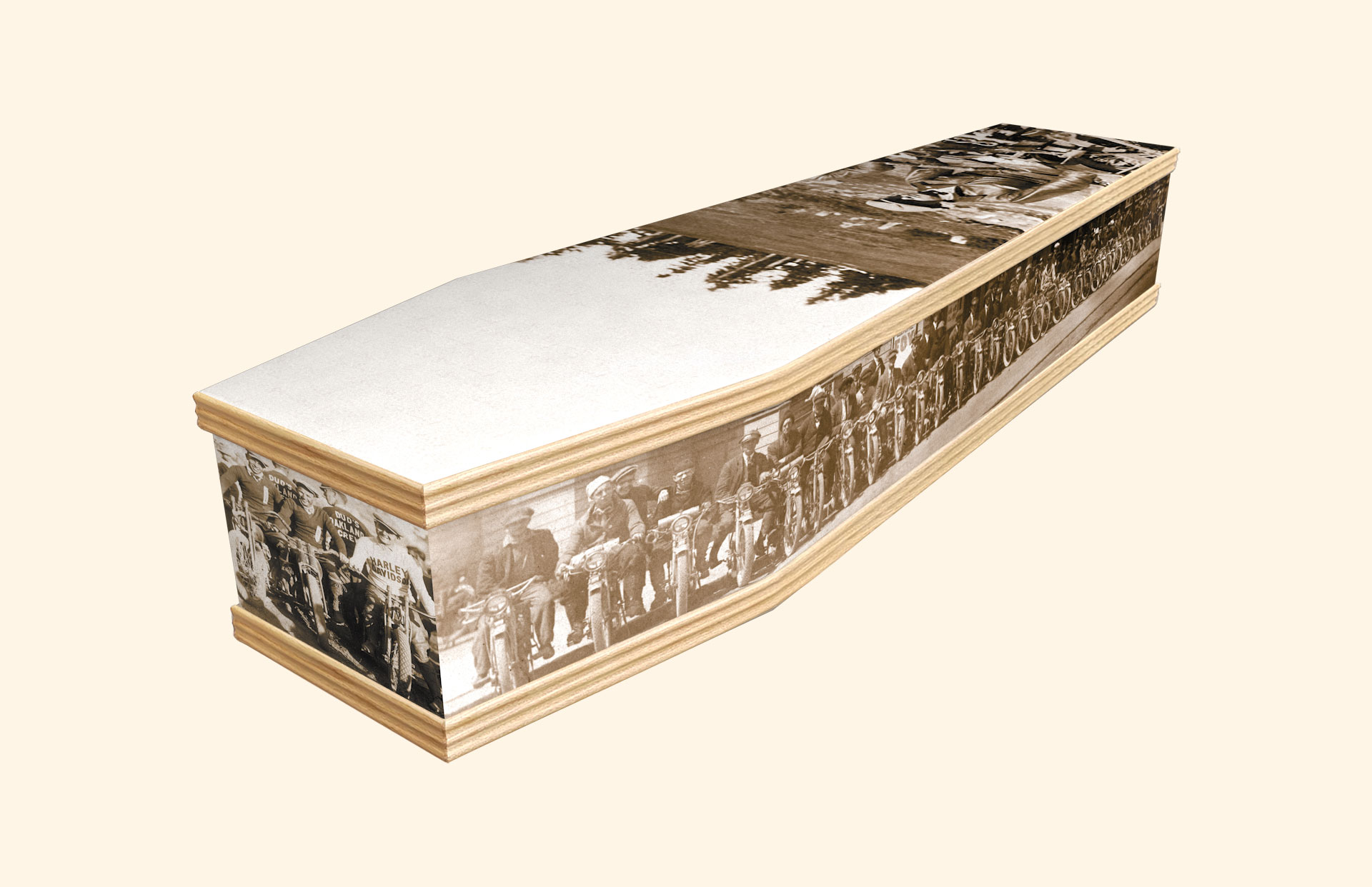 Vintage Motorbikes design on a classic coffin
