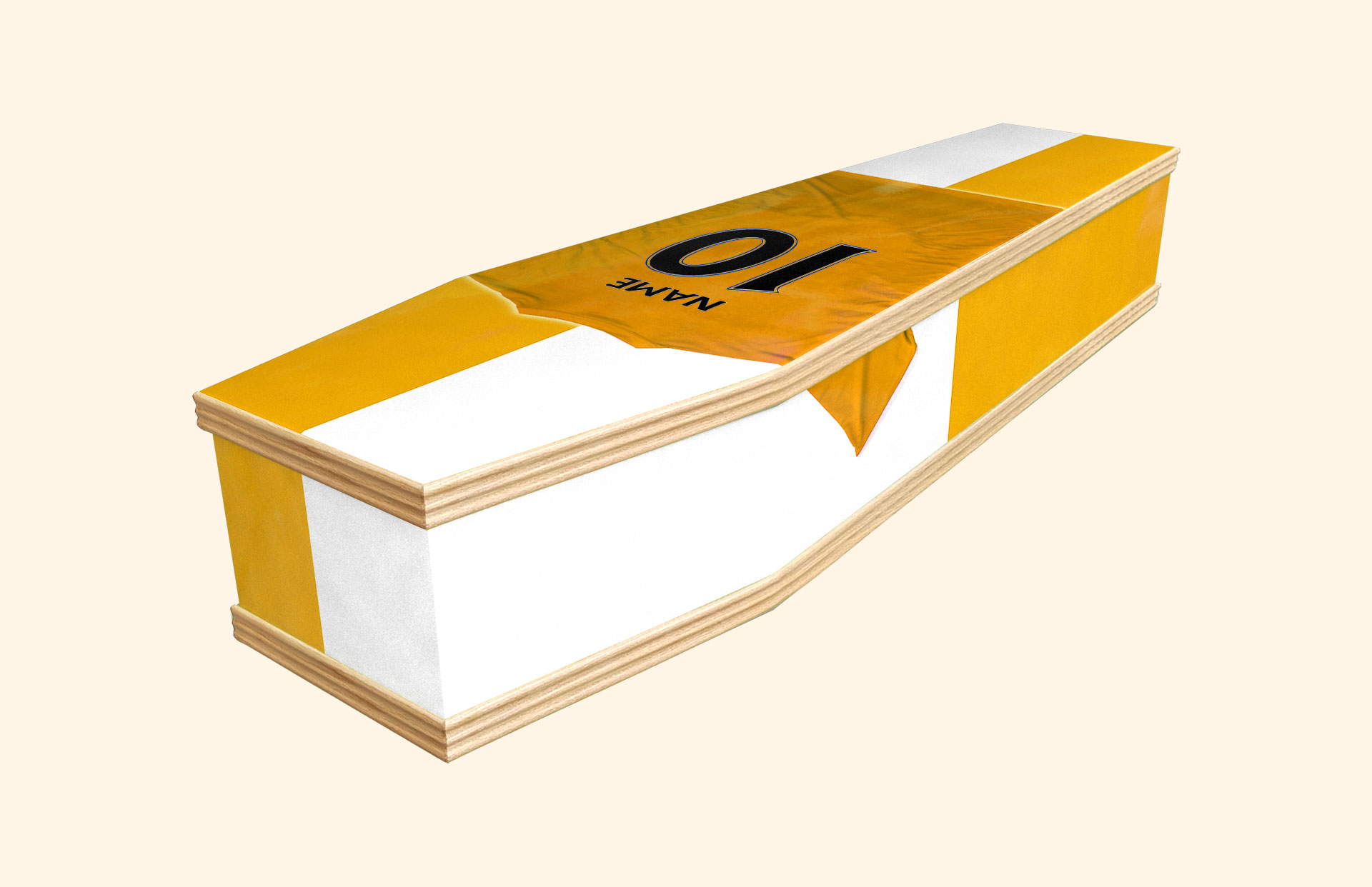 Yellow and White design on a classic coffin