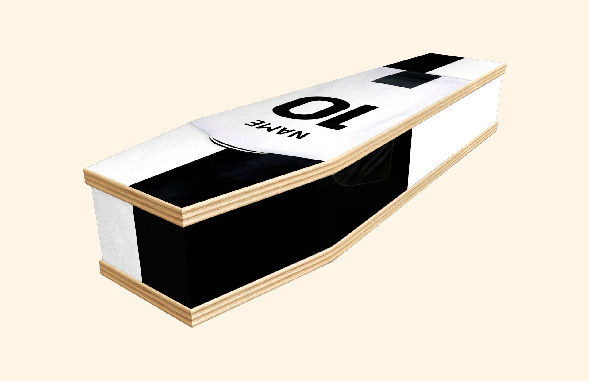 White and Black design on a classic coffin