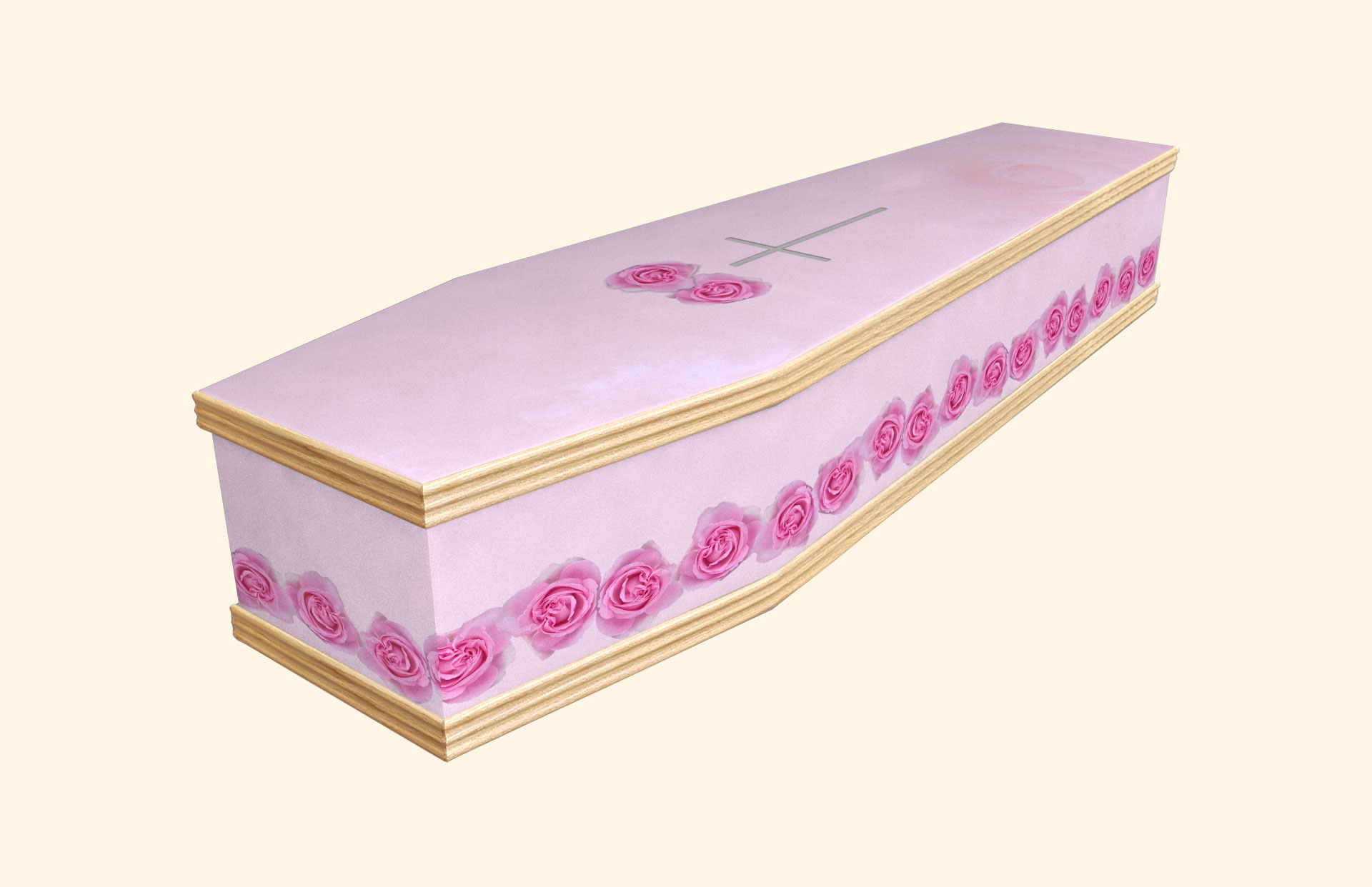 Pink Roses design in Pink on a classic coffin
