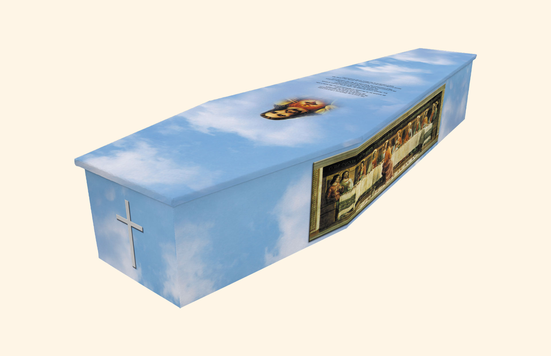 Last Supper 23rd Psalm design on a cardboard coffin