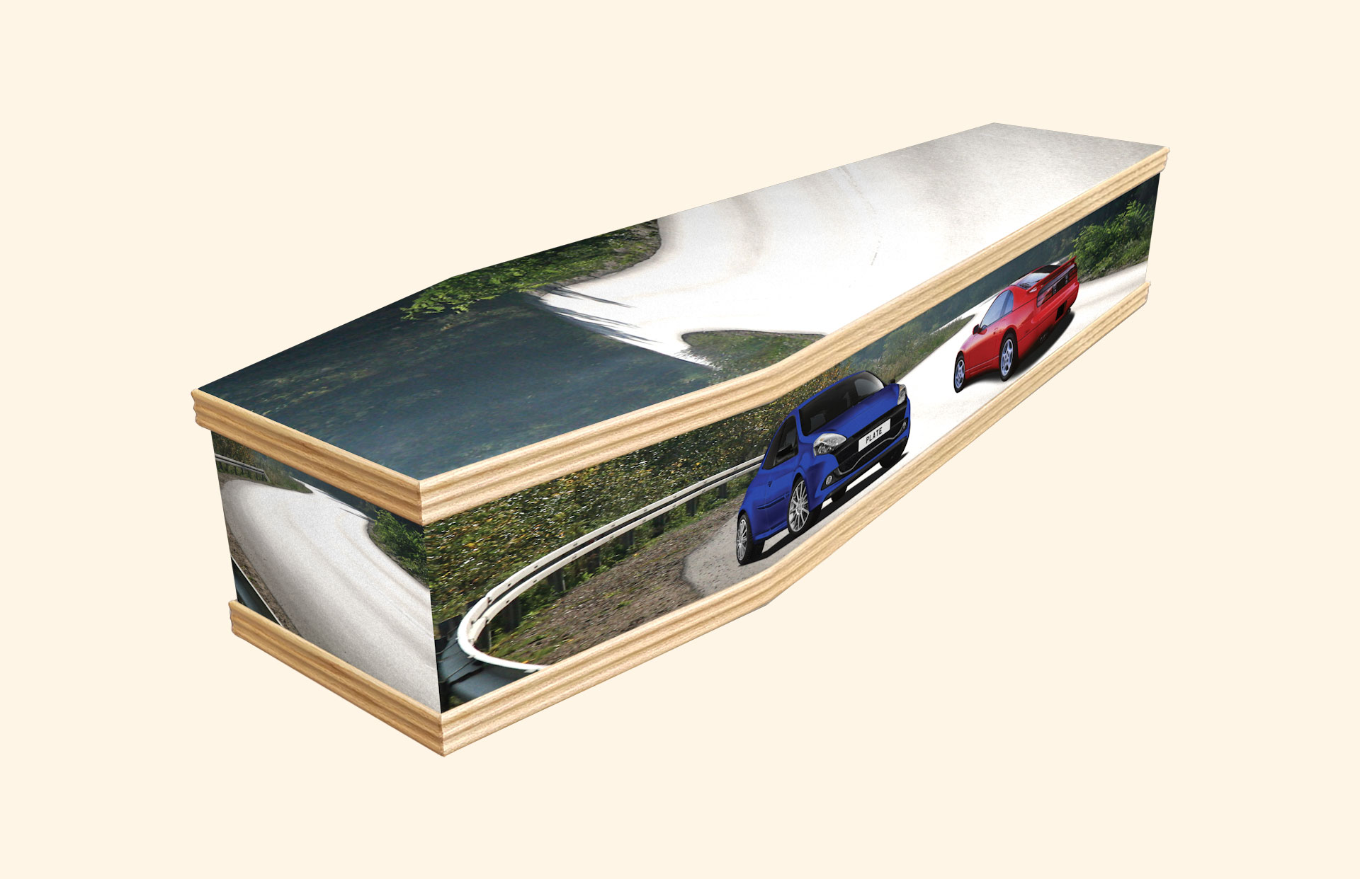 Open Roads design on a classic coffin