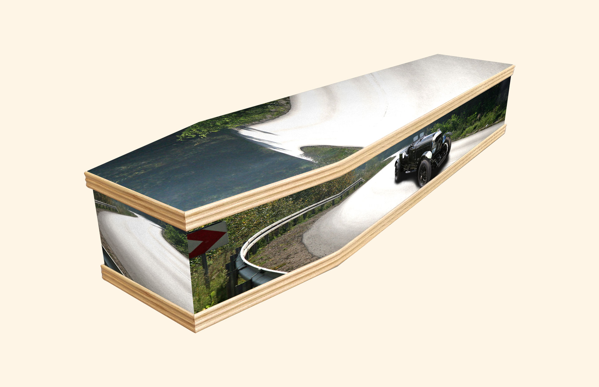 Vintage Run design on a classic coffin