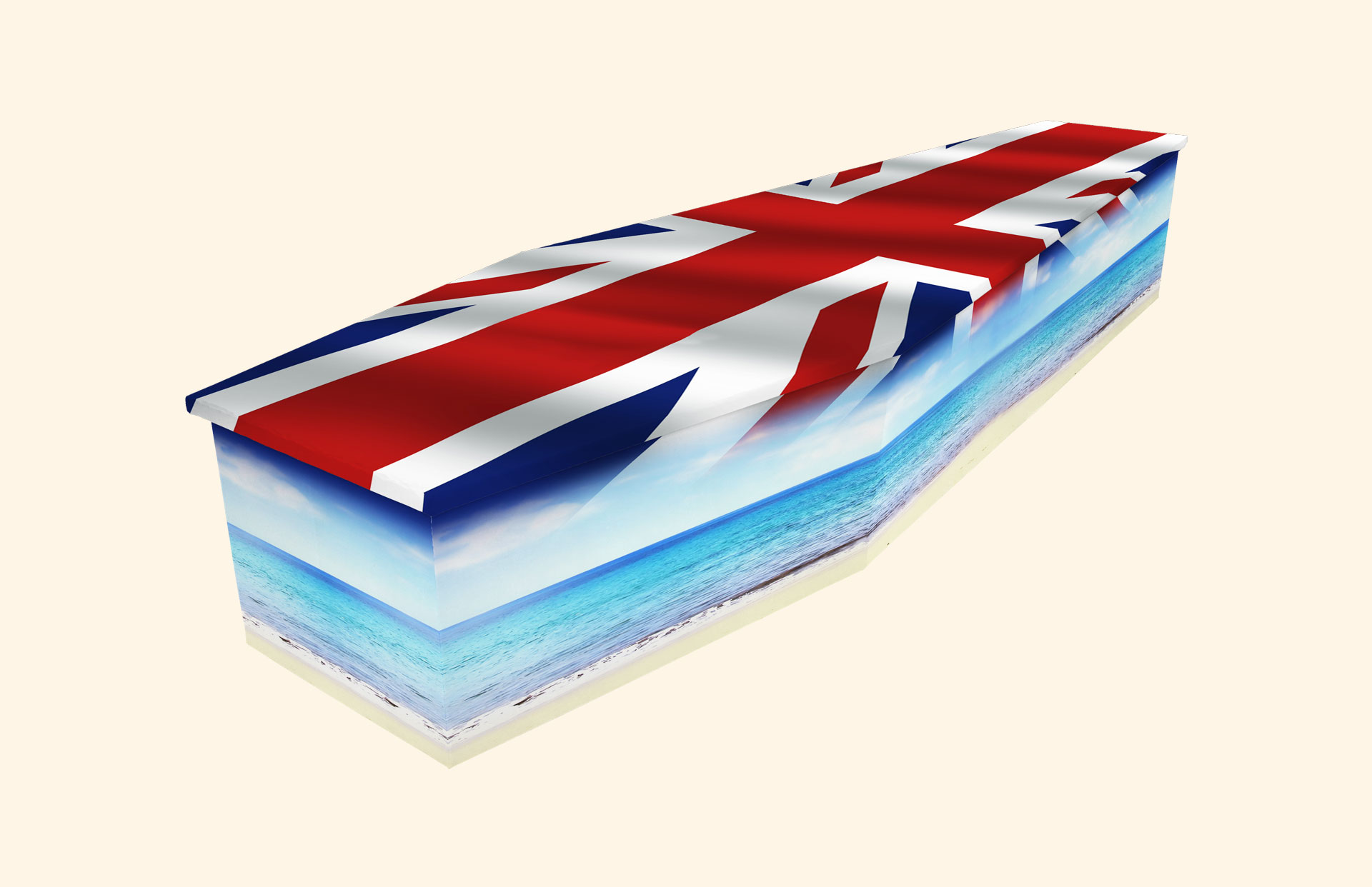 Union Beach design on a cardboard coffin