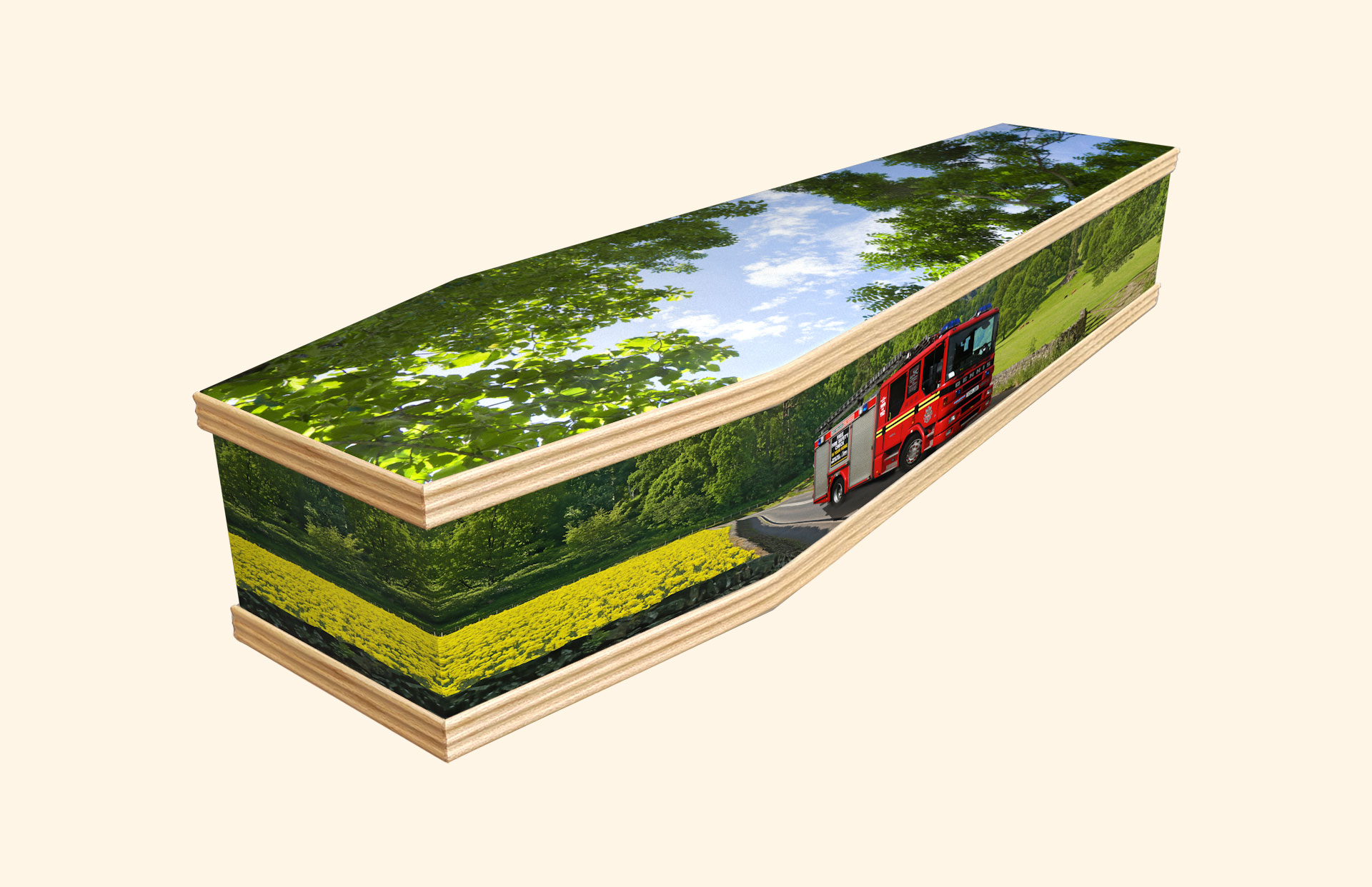 Fire Brigade design on a classic coffin