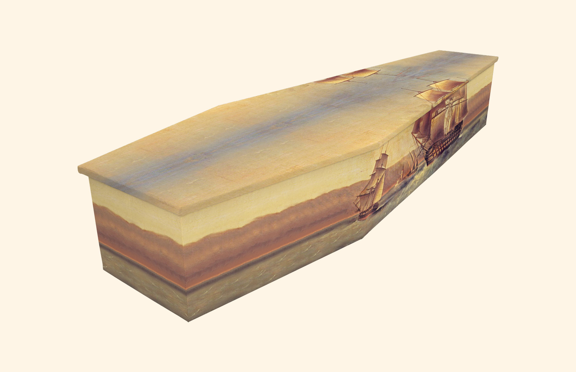 Sailing Ship design on a cardboard coffin