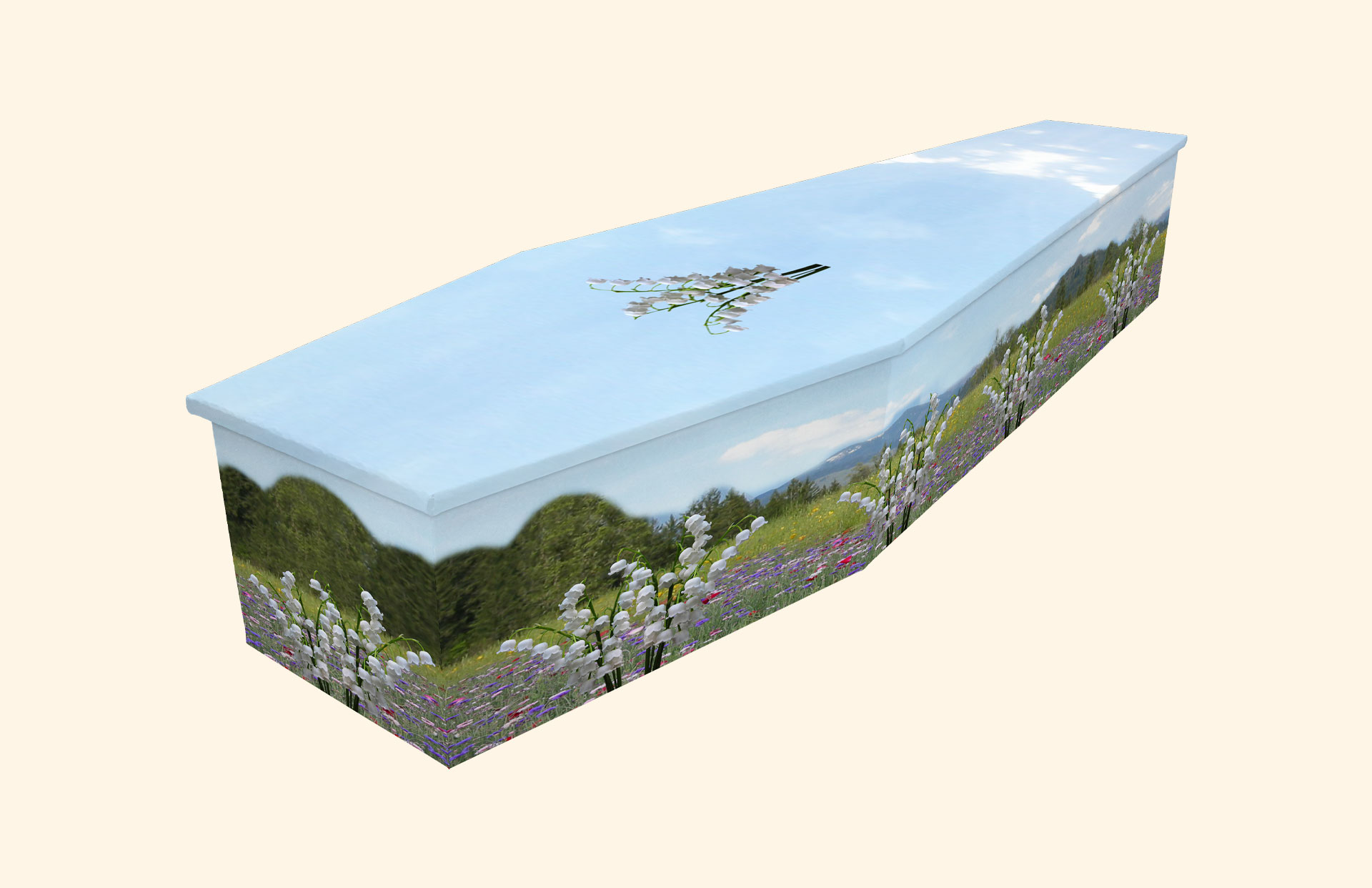 Lily of the Valley design on a cardboard coffin