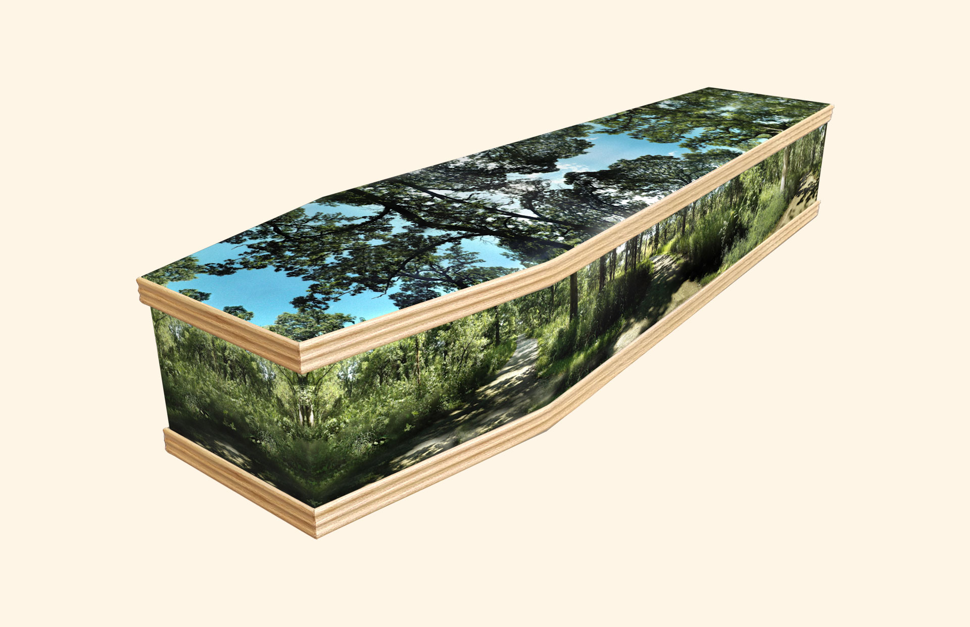 Forest Trails design on a classic coffin