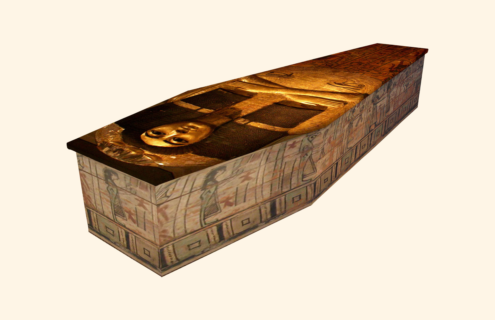 Cleopatra design on a cardboard coffin