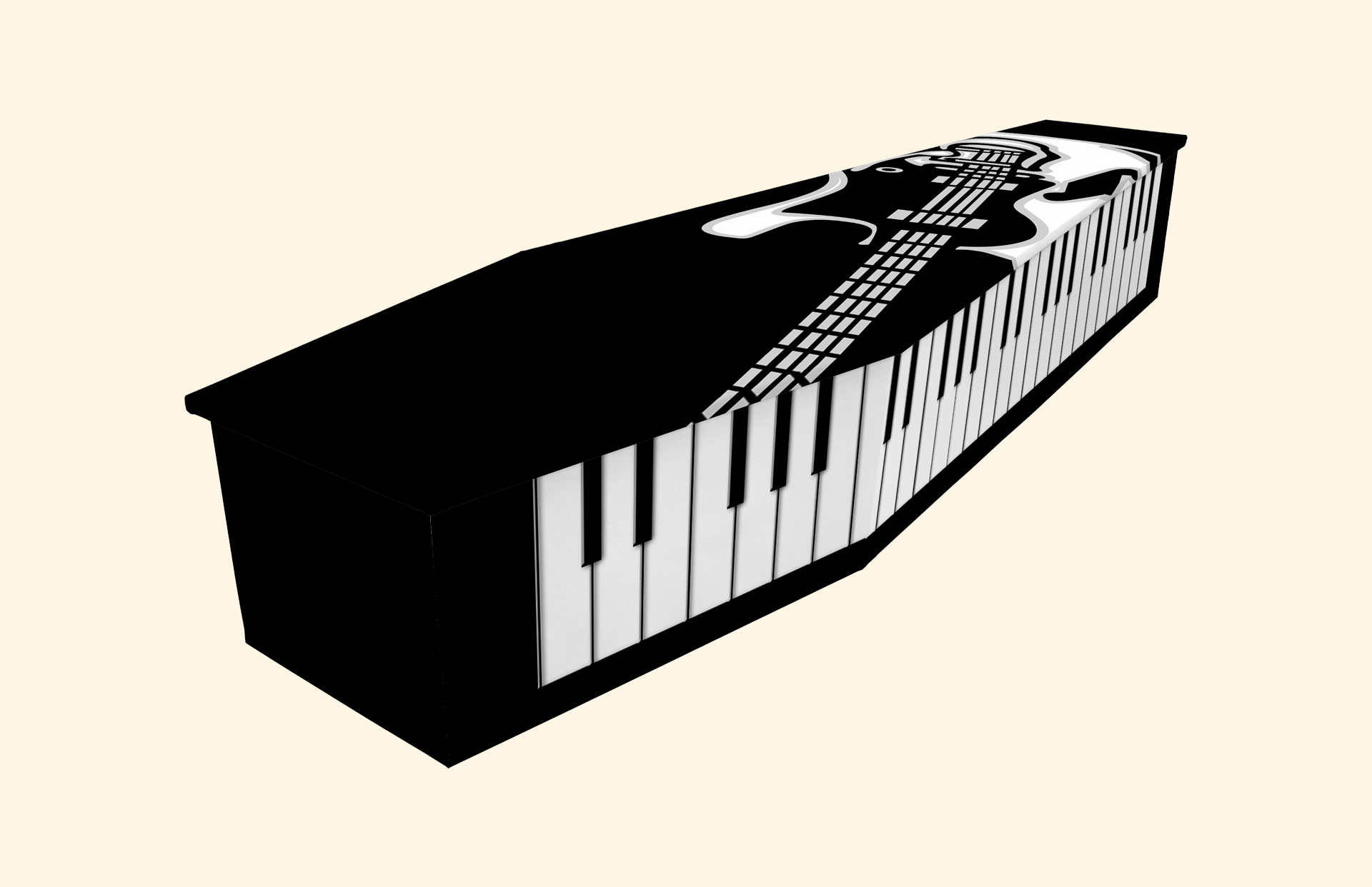 Ivory Rock Black design on a cardboard coffin