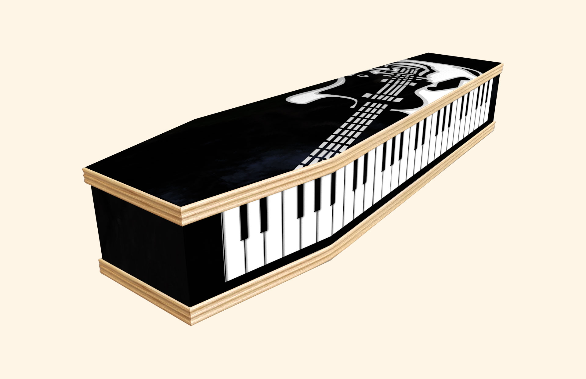 Ivory Rock Black design on a classic coffin